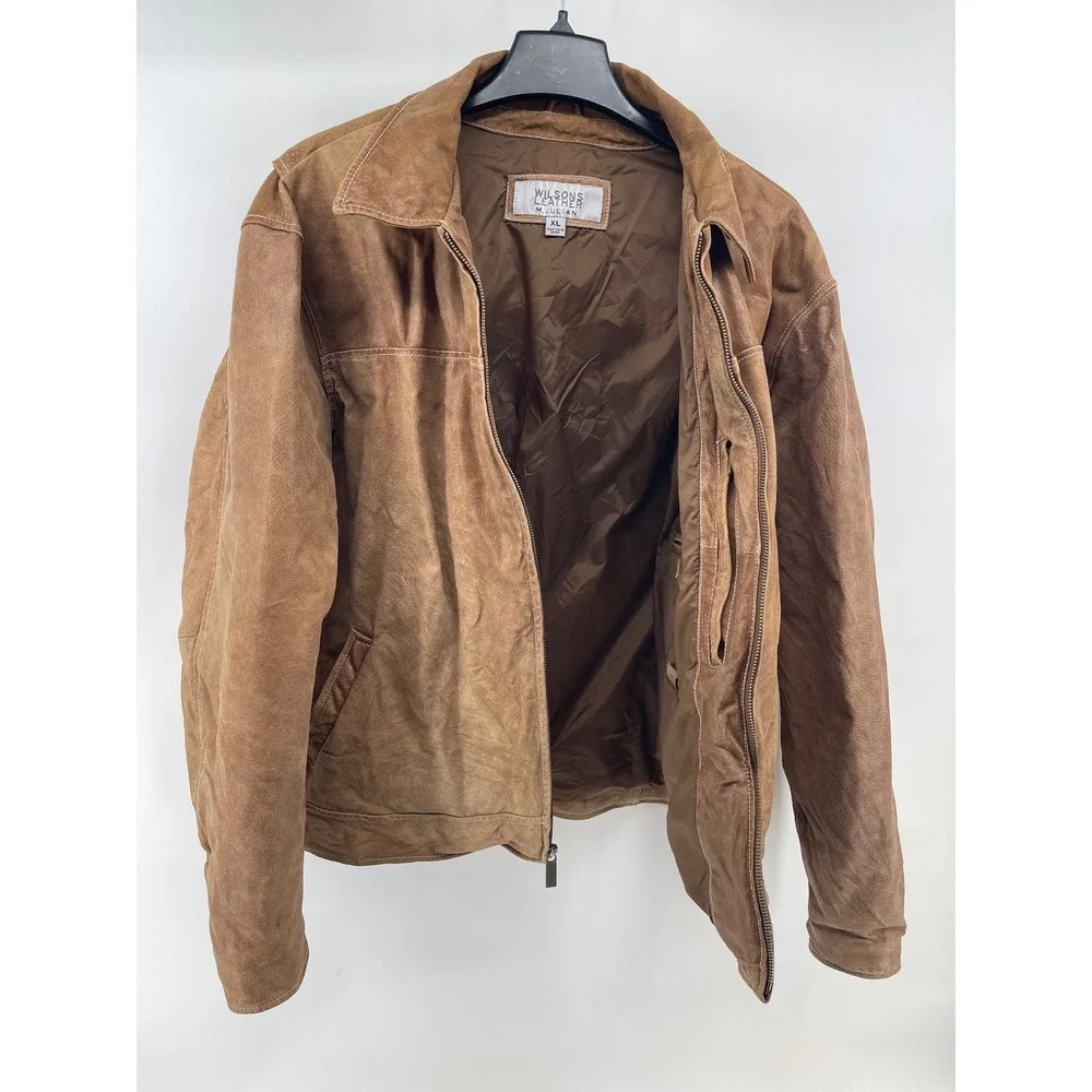 Wilsons Leather M Julian 90's Mens XL Brown Suede Leather Full Zip Bomber Jacket